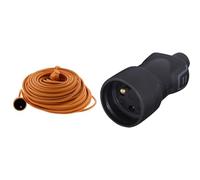 Zenitech - Rallonge Électrique Jardin 50 m - Orange HO5VV-F 3G1,5 mm2 16A 2P+Terre + Fiche Femelle Legrand Caoutchouc Noire avec Serre-Câble à Vis Sortie Droite