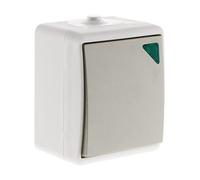 Zenitech - Va-et-vient à Voyant Lumineux Mini IP54 Gris Clair - Interrupteur Étanche Pose en Saillie - Design Carré Robuste et Compact - 1P