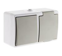 Va et vient + Prise 2P+T IP54 - Gris clair - Zenitech