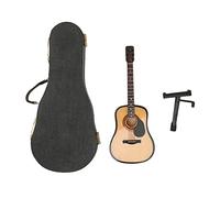 ZenithAur Decorative Miniature Folk Guitar Replica with Stand and Case for Dollhouse Decoration, a 5.1 inch Mini Guitar Model, Wooden Musical Instrument