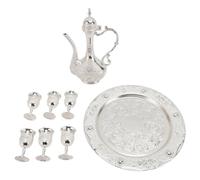 ZenithAur Ensemble de cafetière et tasses turques avec plateau de service orné pour banquets/cadeaux de mariage, un ensemble de café turc de 8 pièces en alliage de zinc décoratif (Argent Blanc)