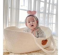 ZenithAur Panier de couchage pour bébé, panier de couchage pliable et portable en corde de coton avec surmatelas pour salon, chambre à coucher, chambre d'enfant (Blanc)