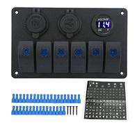 ZenithAur Panneau d'interrupteurs à bascule 6 gangs 20 A 12 V 24 V avec affichage voltmètre numérique et LED bleue pour bateaux, navires et systèmes de véhicules tout-terrain