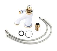 ZenithAur Robinet d'évier de luxe avec mitigeur à poignée unique, construction en laiton de style victorien et poignée en céramique à motif floral pour lavabos de salle de bain et (Blanche)