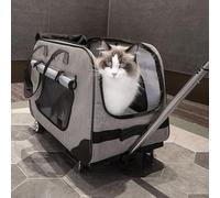 ZenithAur Sac de Transport pour Animaux de Compagnie à roulettes Amovibles, Sac de Transport Pliable pour Chat et Chien avec Maille Respirante et poignée télescopique pour Animaux (Gris)