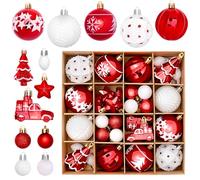 ZenithAura 42 pièces de décoration de Noël, Boules de Noël de, Boules Rouges et Blanches en Plastique pour Sapin, Ornements Suspendus pour décoration in