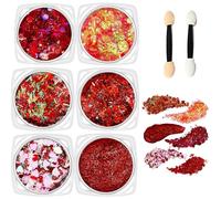 ZenithAura 6 Pièces Glitter Corps Rouge Visage Glitter Cheveux Rouges Glitter Gel Halloween Maquillage Visage Rave Make Up Glitter Festival Visage Glittersteine Chunky Gl