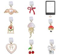 ZenithAura 8 pièces Pendentif pour Kindle Or Cerise cœur nœud Rose Design Compatible avec Kindle et téléphone Protection Anti-poussière Type C
