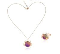ZenithAura Sensation de Température Changement de Couleur Ambiance Collier Bague Ensemble Mignon Chat Licorne Ronde Amour Coeur Forme Pendentif Collier Anneau Ouvert Avec