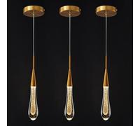 ZenithBeam Luminaires de cuisine plafond dimmable LED moderne or suspension mini larme cristal suspension pour îlot de cuisine chambre couloir entrée (paquet de 3)