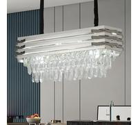 ZenithBeam Lustres en cristal pour salle à manger moderne chromé, 80 cm, grand lustre K9 E14 de table ovale pour salon, cuisine, îlot, chambre à coucher