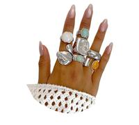 ZenithBurst Lot de 7 bagues vintage en argent, pour femme, style vintage