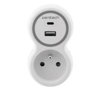 Zenithec Prise secteur murale 16A + 1 prise Chargeur USB-A + 1 USB-C BOLEA - Blanche
