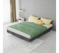 Zenithpath Cadre de lit minimaliste moderne, 140 x 200 cm, gris, tissu velours hollandais, base à profil bas, mobilier de chambre de style moderne, sans vérin à gaz, tête de lit et matelas