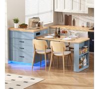 Zenithpath Îlot de cuisine avec roulettes, table de salle à manger extensible avec multiprises, sert d'îlot de cuisine, buffet, buffet ou table de bar pour cuisine et salle à manger, bleu