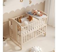 Zenithpath Lit bébé multifonction en bois naturel : avec table à langer, étagère de rangement pliable, extensible, utilisable comme lit d'appoint, sans matelas, 120 x 60 x 95 cm (extensible de 40 cm)