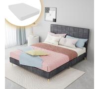 Zenithpath Lit moderne en tissu gris foncé avec tête de lit légère et luxueuse à carreaux doux, petite taille, chambre principale, deuxième chambre à coucher, lit double, taille du matelas : 140 x 200