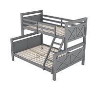 Zenithpath Lit superposé avec échelle et garde-corps de sécurité, convertible en 2 lits séparés, lit en bois pour enfants, adolescents et adultes, 90 (140) x 200 cm, gris/blanc (gris)