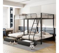 Zenithpath Lit superposé triple avec tiroirs, cadre de lit en métal, lit mezzanine convertible en lit double de 140 x 200 cm et deux lits simples de 90 x 200 cm, sommier à lattes, lit pour adolescent