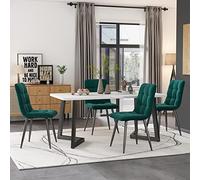 Zenithpath Table à manger rectangulaire de 117 cm avec 4 chaises - Table de cuisine moderne - En velours vert foncé - Pieds de table noirs
