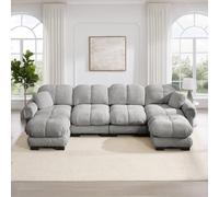 Zenithpath Wohnlandschaft Canapé modulable en forme de U 4 places en chenille gris clair pour salon 330 cm de large emballé sous vide avec 2 ottomans mobiles pour salon
