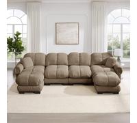 Zenithpath Wohnlandschaft Canapé modulaire 4 places en chenille marron en forme de U pour salon 330 cm de large emballé sous vide avec 2 ottomans mobiles pour salon