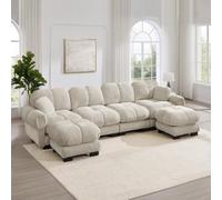 Zenithpath Wohnlandschaft Canapé modulaire en forme de U 4 places en chenille kaki clair canapé de salon modulaire 330 cm de large emballé sous vide avec 2 ottomans mobiles pour salon