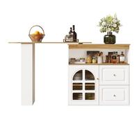 Zenithz Buffet extensible de 138 à 204 cm avec rotation à 360 °, avec porte en verre et tiroirs, armoire de cuisine, meuble de rangement en bois, buffet pour salon, salle à manger, marron vintage