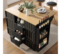 Zenithz Chariot de cuisine avec plateau de table pliable de 110 cm, îlot de cuisine sur roulettes avec portes coulissantes, chariot de service avec 3 tiroirs et porte-serviettes, chariot pour cuisine