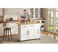 Zenithz Chariot de cuisine blanc avec armoire d'apothicaire extensible (120 cm), îlot de cuisine avec plateau rabattable et tiroir à 3 étages, chariot de service sur roulettes, étagères de porte et