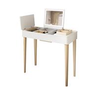 Zenithz Coiffeuse avec miroir rabattable, 2 portes et pieds en bois massif, blanche, 83,6 x 40 x 75 cm, polyvalente comme bureau