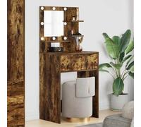 Zenithz Coiffeuse en chêne fumé avec LED et charge sans fil, avec lumière et fonction de charge, table cosmétique sombre, miroir Hollywood, design moderne, 80 cm