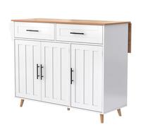 Zenithz Îlot de cuisine blanc 129 cm avec plateau pliant, grand chariot de cuisine sur roulettes, chariot de service avec insert couverts et porte-serviettes, buffet de cuisine, salle à manger