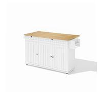 Zenithz Îlot de cuisine sur roulettes avec plan de travail pliable, grand chariot de cuisine (137 cm) avec beaucoup d'espace de rangement, 2 tiroirs et armoire fermée, chariot de service avec