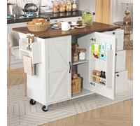 Zenithz Îlot de cuisine XXL 140 cm noyer et beige - Grand chariot de cuisine pliable avec 3 tiroirs et protection des bords - Buffet de cuisine avec beaucoup d'espace de rangement