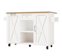 Zenithz Îlot de cuisine XXL (142 cm) avec plan de travail pliable, grand chariot de cuisine sur roulettes (ou pieds) avec façade cassette 3D, buffet avec étagères de porte et beaucoup d'espace de