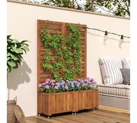 Zenithz Jardinière avec treillis en bois massif marron foncé - Pour extérieur, jardin, cour, terrasse, balcon - Avec roues pliantes et universelles