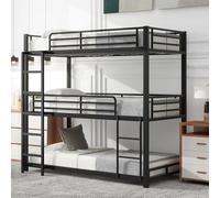 Zenithz Lit superposé triple 90 x 200 cm, noir, en métal, certifié EN747, pour enfants, adolescents, adultes, peu encombrant, stable, sûr pour les grandes familles