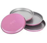 Zenker 7470 Lot de 4 moules ronds pour gâteaux à étages, moule à gâteau rond, set de moules pour layer cake, Acier inoxydable, Rose, 17 cm