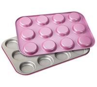 Zenker 7475 Lot de 2 plaques de 12 whoopies, plaques pour grands macarons et biscuits, plaque de 12 moules ronds, Acier inoxydable, Rose, 38,5 x 26,5 x 1,5 cm