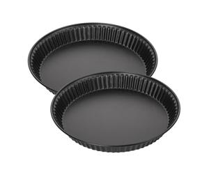 Zenker 7543 Lot de 2 moules à quiche, moule à tarte, moule pour quiche lorraine, 2 moules à quiches lorraine identiques, moule quiche, 2 moules à tartes, Acier inoxydable, Noir, 30 x 3,5 cm