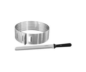 Zenker 7704 Ensemble 2 pièces pour découpe de layer cake, ustensiles de pâtisserie, couteau de pâtisserie, cercle de découpe, trancheur de gâteaux, Acier inoxydable, Plastique, 30 cm, Diam 26/28 cm