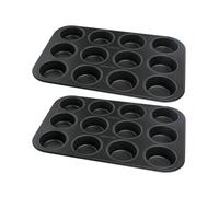 Zenker 9339450 Lot de 2 Moule à muffin 12 empreintes, moule à gâteau, moule pour 12 muffins, moule à cupcake, Acier, Noir, 38,5 x 26,5 x 3 cm