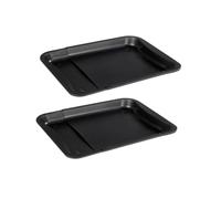 Zenker 9339750 Lot de 2 plaques de cuisson, plat à pizza pour four, plaques à pâtisserie, biscuit, pizza, pâtisserie, génoise, plaque de four, plaque pour pizza, Acier, Noir, 35-52 x 32 x 3 cm