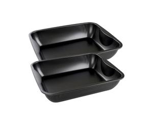 Zenker 9344750 Lot de 2 Plats à four XXL rectangle, plat à four, plat à poulet, plat rectangle XXL, Acier, Noir, 40 x 34 x 8 cm