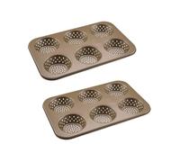 Zenker 9345950 Lot de 2 Moules à pain ronds 6 empreintes, brioche, pain, Acier anti-adhésif, Doré, 33,5 x 22 x 3 cm, Or