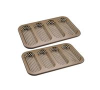 Zenker 9346150 Lot de 2 Moules pain, moule 4 mini baguettes, moule pain au lait, moule à brioche, moule à pain, moule baguette, moule baguette four, Acier, Doré, 33,5 x 22 x 3 cm