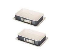 Zenker 9348650 Lot de 2 Moules à gâteaux rectangulaire à charnière, moule rectangle, plat à four, plat à gratin, moule à gâteaux avec plateau, revêtement antiadhésif ILAG Ultimate, 28 x 18 x 7 cm