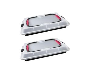 Zenker 9348750 Lot de 2 plaques de cuisson avec couvercle, plaque pâtisserie four, boite de transport gâteau, boite gâteau rectangulaire, Acier inoxydable, 42 x 29 x 7,5 cm
