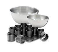 Zenker 9367550 Plaque pâtisserie avec 12 mini moules ronds, 2 Bols à mixer Inox, Spatule Silicone Lila, 38 x 30 x 8 cm, 25 cm, 20,5 cm